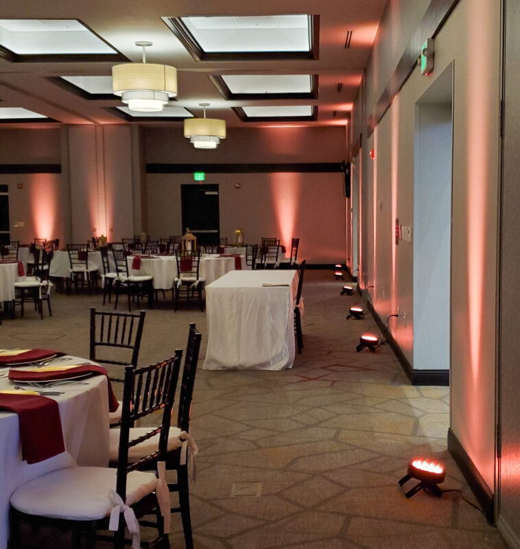 Amber Uplighting in Indiana ballroom architectural shot