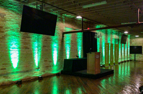 green uplighting corporate event center